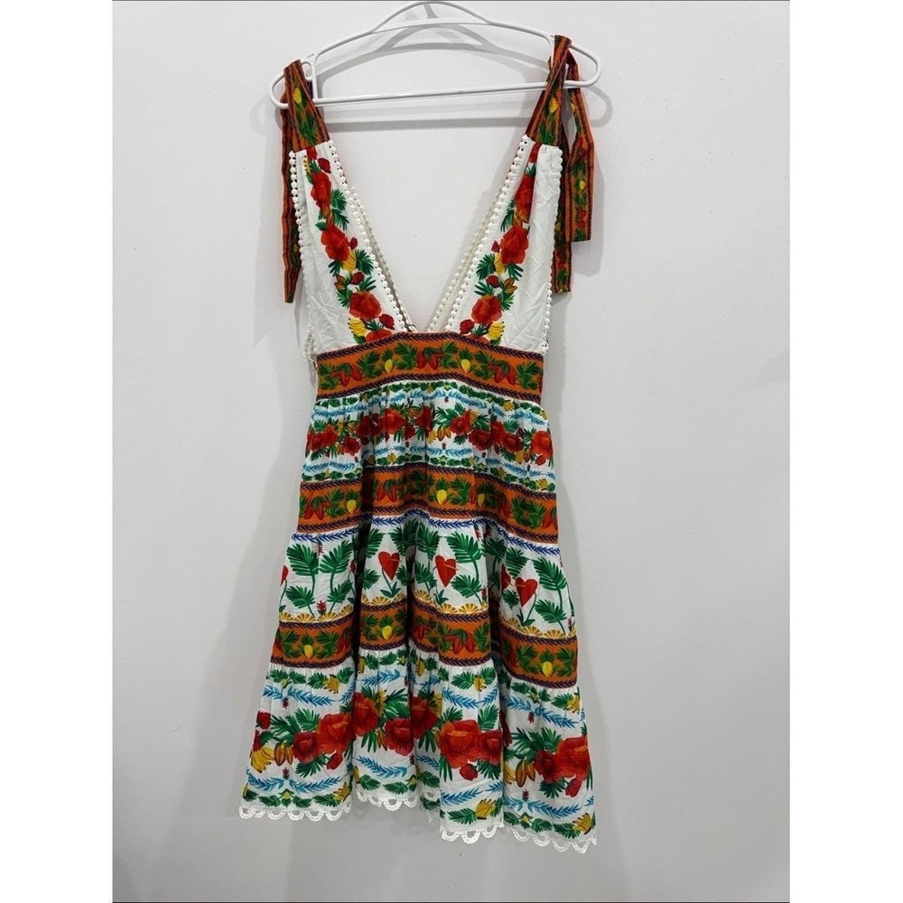 NWT Farm Rio X Anthropologie Tropical Floral 100% Cotton XS Tie Shoulder Boho - Picture 4 of 9